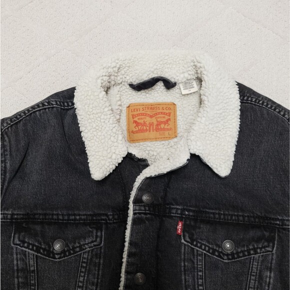 Levi's Sherpa Denim Trucker Jacket Men's LARGE Stone Wash Casual Gray Snap
